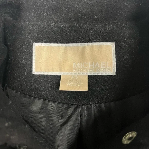 Michael Kors Long Women's Wool Pea Coat Silver Details Size XS Color Black - Picture 3 of 11